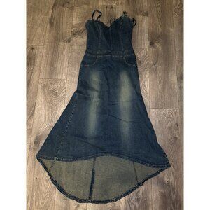 Vintage Y2K Hot Kiss Dress Women S Denim Mini Lace Up Faded 90s Western Festival